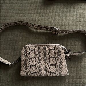 Gray and Black Snakeskin Crossbody Bag with Adjustable Strap